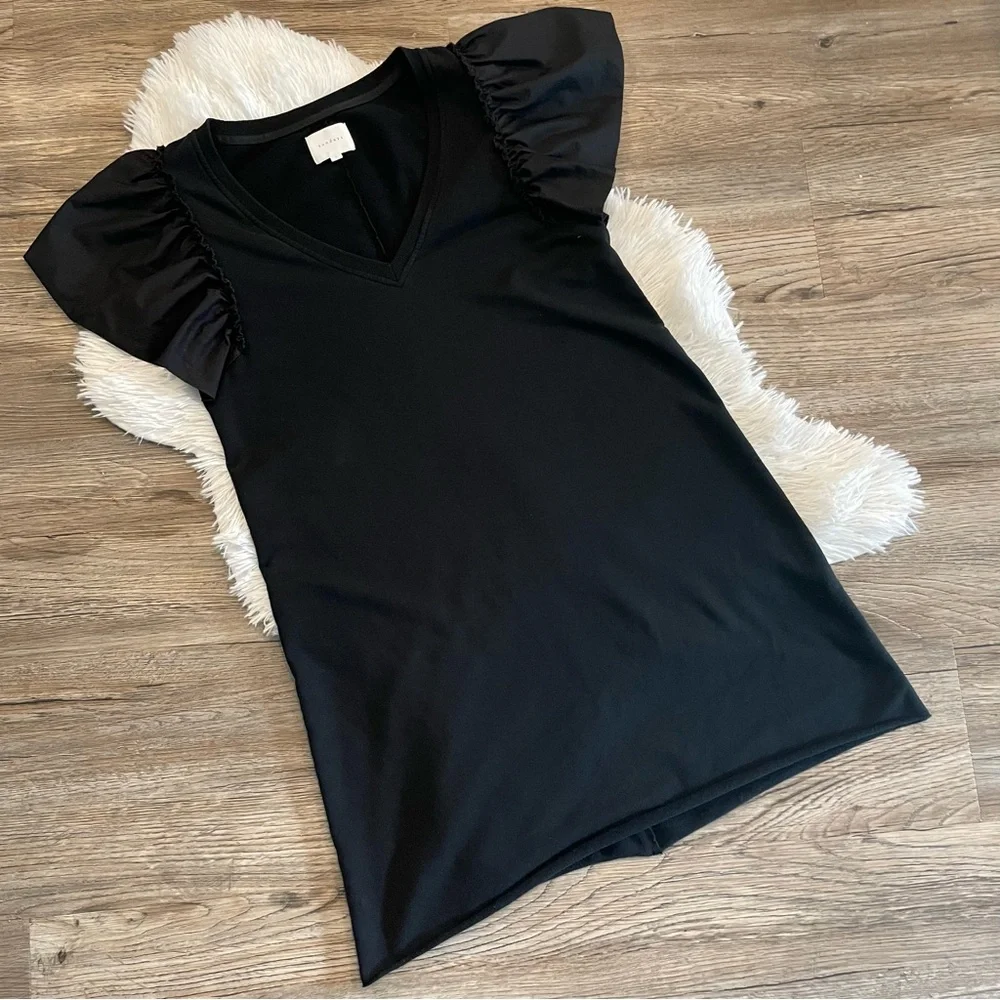 Sundays Chloe Ruffle Sleeve Mini Dress 2 Black LBD Preppy Nordstrom